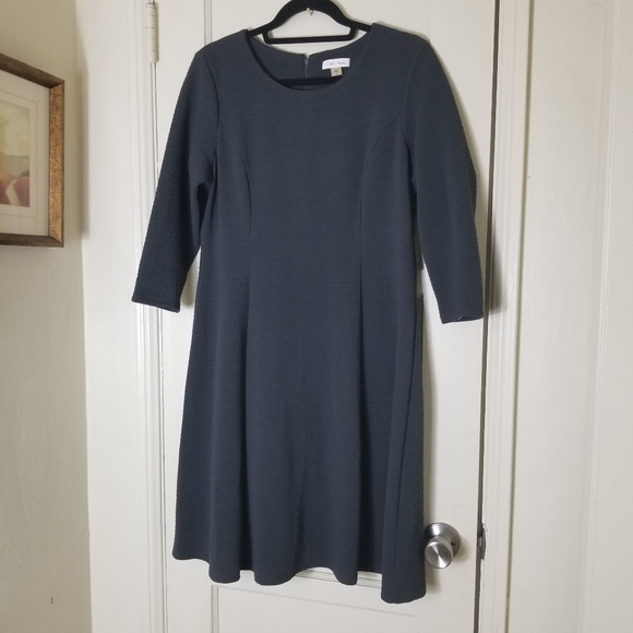 CALVIN KLEIN 14 gray ribbed knit 3/4 sleeve dress - Picture 2 of 8